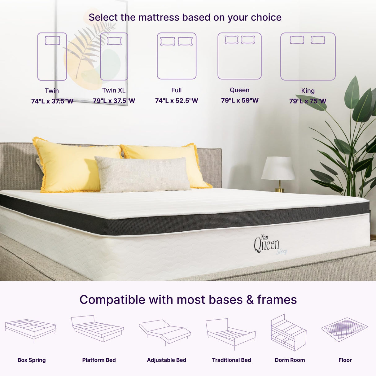NapQueen 10 Inch Maxima Hybrid Mattress, Twin Size, Cooling Gel Infused Memory Foam and Innerspring Mattress, Bed in a Box,White & Gray NapQueen