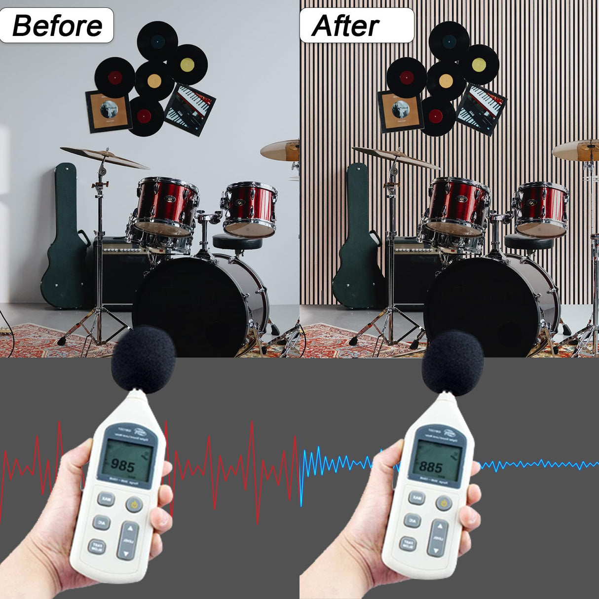 NeatiEase Wood Wall Panels, 9 Feet Acoustic Slat Wall Panels for Interior Wall Decor and Noise Reduction, Decorative Slat Wall Paneling, Smoked Oak, 4-Piece NeatiEase