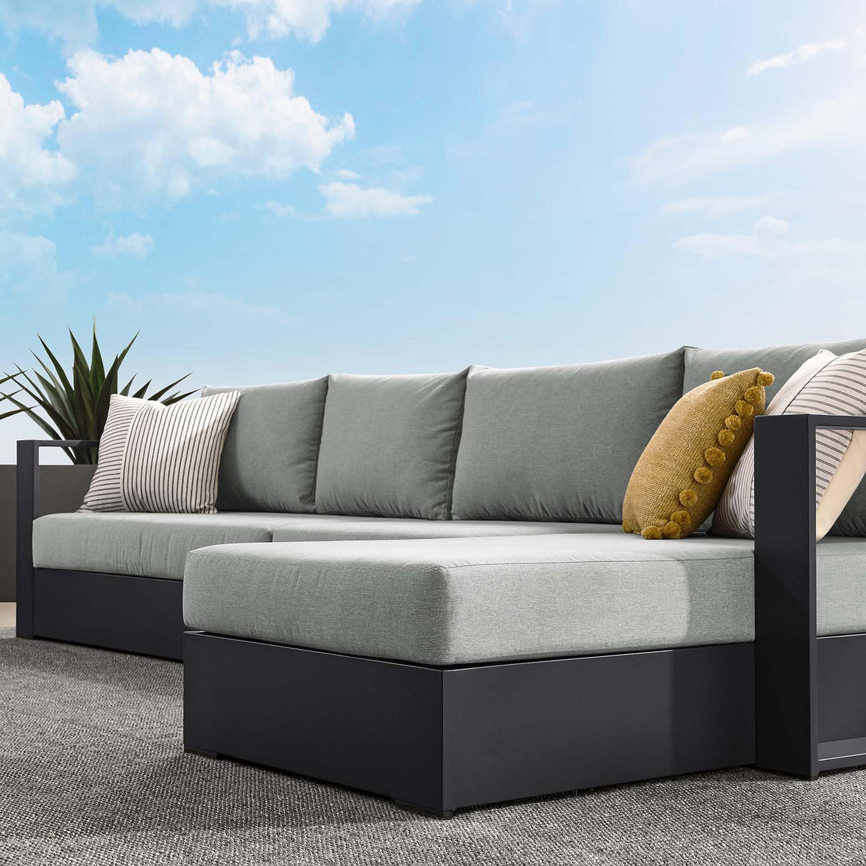 Modway Tahoe Modular Aluminum 3-Piece Outdoor Patio Furniture Gray, Right-Facing Sectional Sofa Set with Weather-Resistant Cushions, Ideal for Deck, Backyard, Poolside Modway