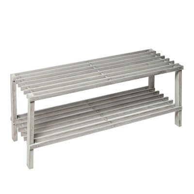 Honey-Can-Do 2-Tier Wood Shoe Rack, Grey SHO-08413 Grey