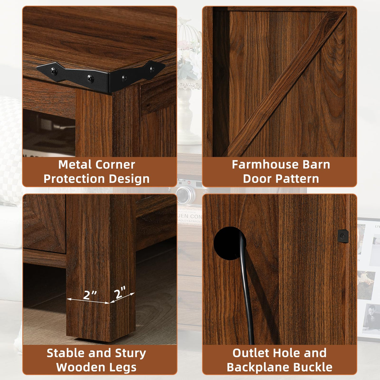 Joaxswe Nightstand with Charging Station and USB Port, Farmhouse Side End Table with 2 Drawers and Open Shelf, Wood Rustic Sofa Table, Bedside Cabinet for Bedroom, Living Room, Closet, Office(Brown) Joaxswe