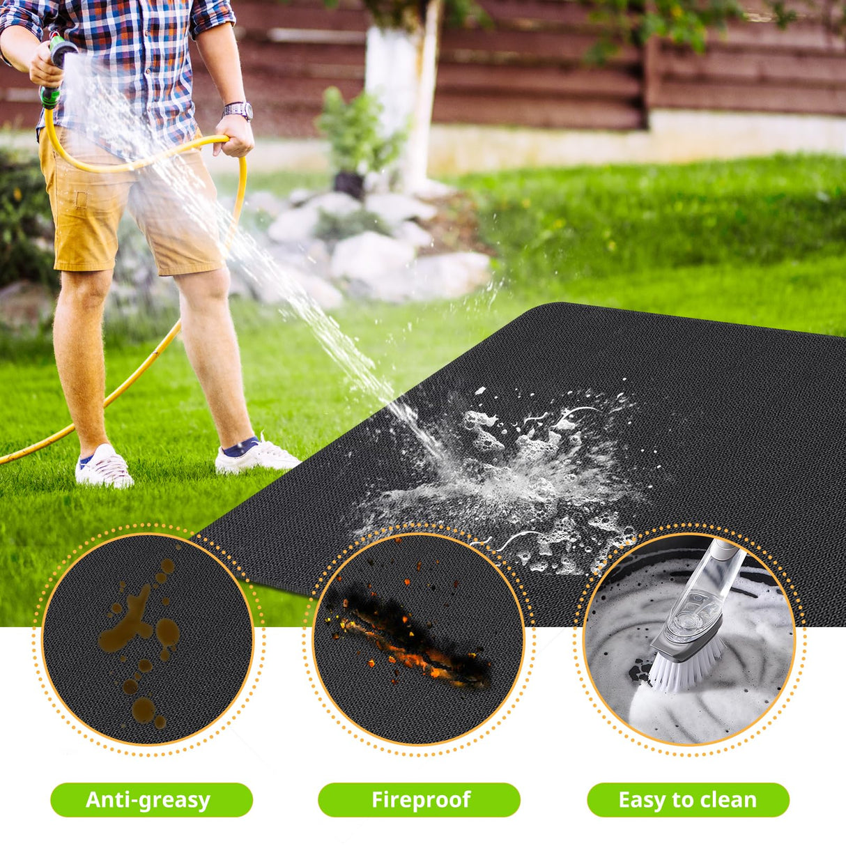 McKuk 70 x 48 inches Under Grill Mats for Outdoor Grill, Easy to Clean Reusable Grill Mat for Deck, Double-Sided Fire Resistant,Water Resistant and Oil Proof, Fit for Indoor Fireplace Mat Fire Pit Mat McKuk