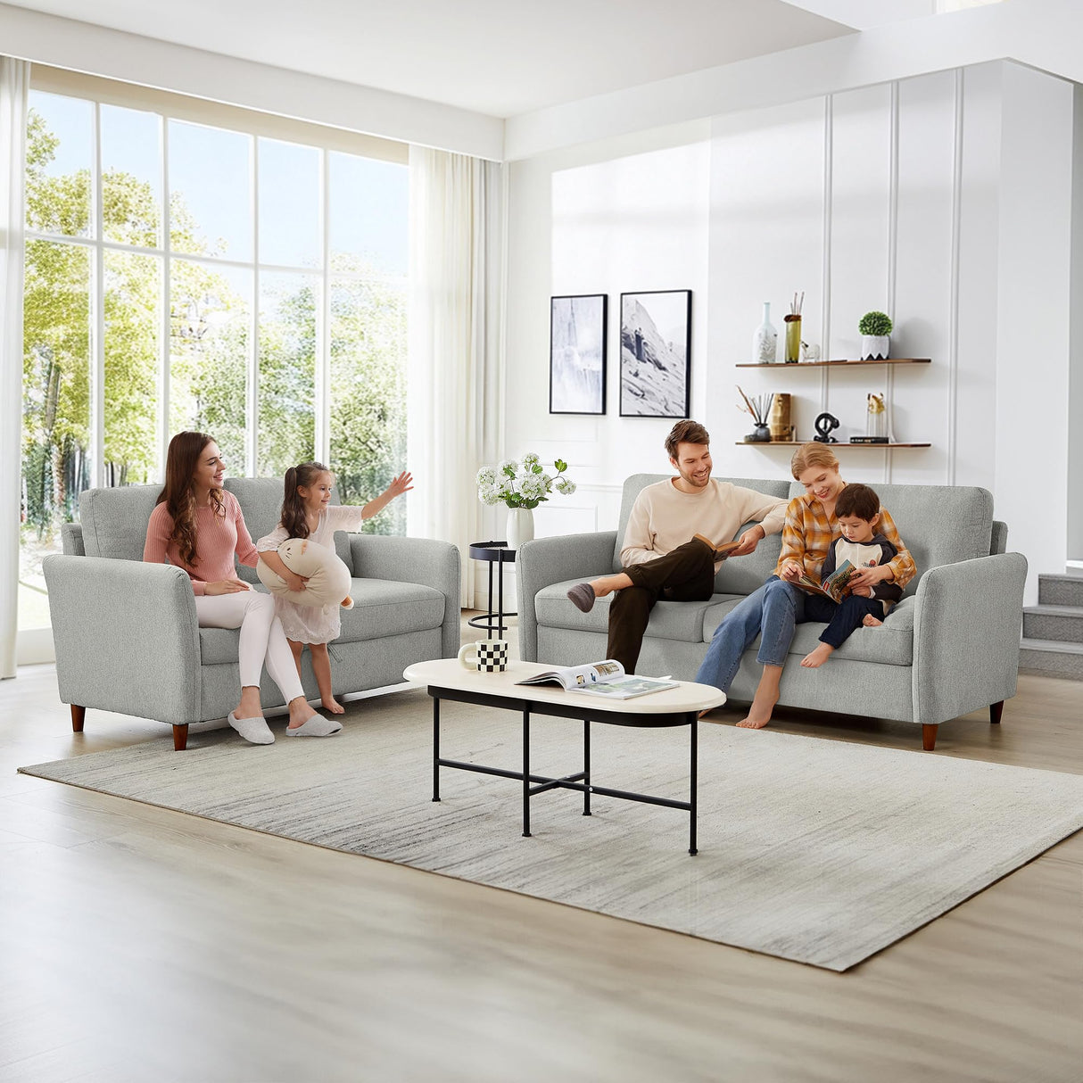 Chorlenimi Loveseat Sofa Couch with Storage Small Couches for Small Spaces Comfy Love Seats for Living Room 2 Seater Sofa for Bedroom(Light Grey, 2-Seat) Chorlenimi