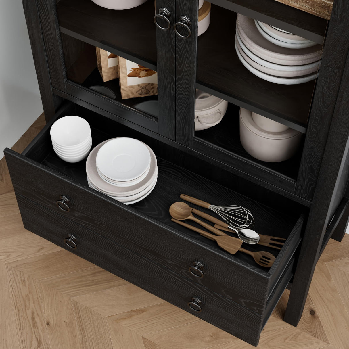 MECHYIN 71'' Tall Arched Cabinet, Arched Kitchen Pantry Cabinet with Doors, Wood Arch Storage Cabinets Display Bookcase with 2 Large Drawers and Adjustable Shelves, Versatile Cupboard for Living Room MECHYIN