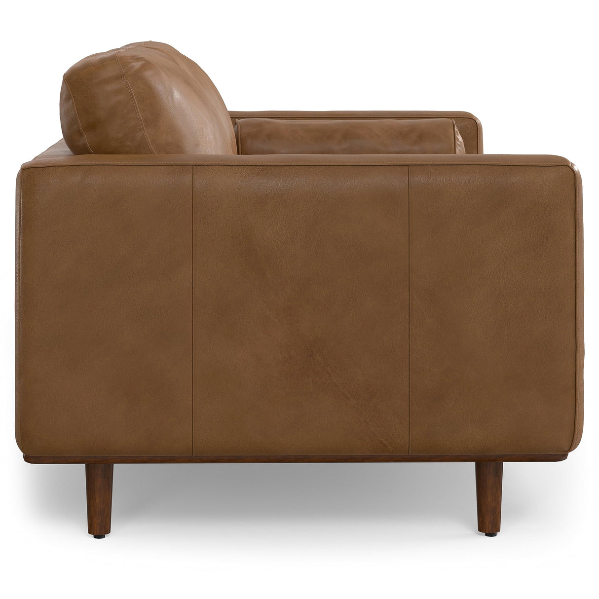 SIMPLIHOME Morrison 72-inch Wide Sofa in Caramel Brown Top Grain Genuine Leather, Mid-Century Modern-Style Loveseat for Living Room, Single Bench Cushion, Removable Back Cushions, 2 Bolster Pillows SIMPLIHOME