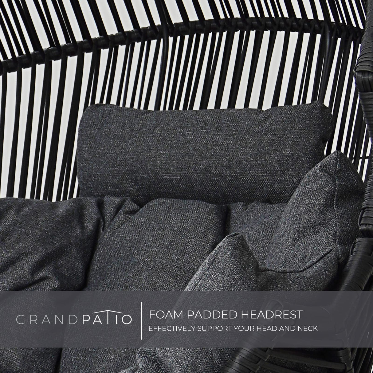 Grand patio Outdoor Egg Chair PE Wicker Wood Grain Finish Comfortable Conversation Chair with Olefin Cushion Oversized Lounger Chair with Stand for Porch, Backyard, Living Room - Dark Grey Grand patio