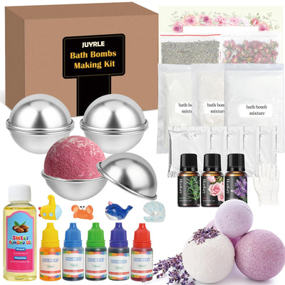 JUYRLE Bath Bomb Making Kit- 30Pcs DIY Bath Bomb Kit for Kids, Make Your Own Spa Set, Shower Craft Kits with Bath Bomb Molds, Soap Making Kits, Bath Bomb Making Supplies Gifts for Girls Women