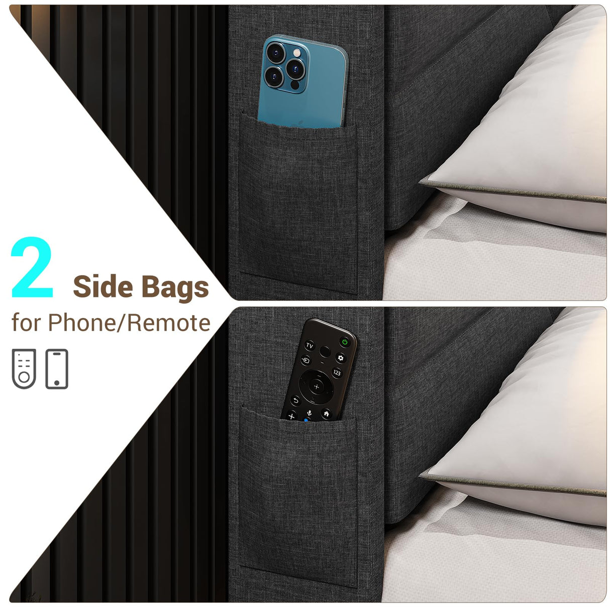 BTHFST Dark Gray Floating Bed Frame with RGB LED Headboard and Integrated Charging Ports BTHFST