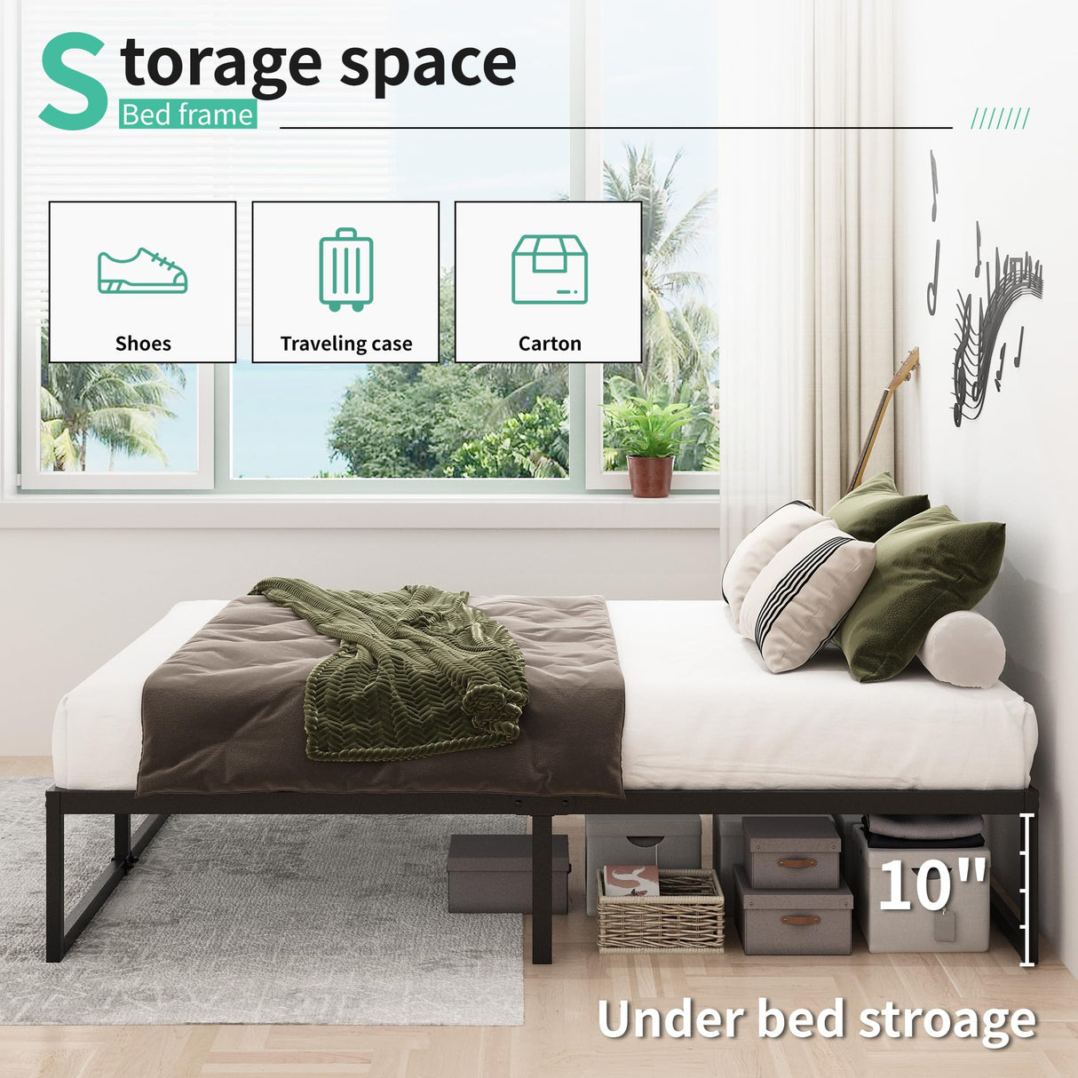 Lutown-Teen 12 Inch California King Bed Frames No Box Spring Needed Heavy Duty Metal Cal King Platform for Mattress Foundation, Noise Free, Easy Assembly, Black Lutown-Teen