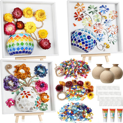 XunYee 3 Sets DIY Vase Mosaic Painting Kit DIY Mosaic Arts and Craft Kits with Vase Accessories Handmade Sticker Painting Gem Art Kit for Adults Room or Home Decor