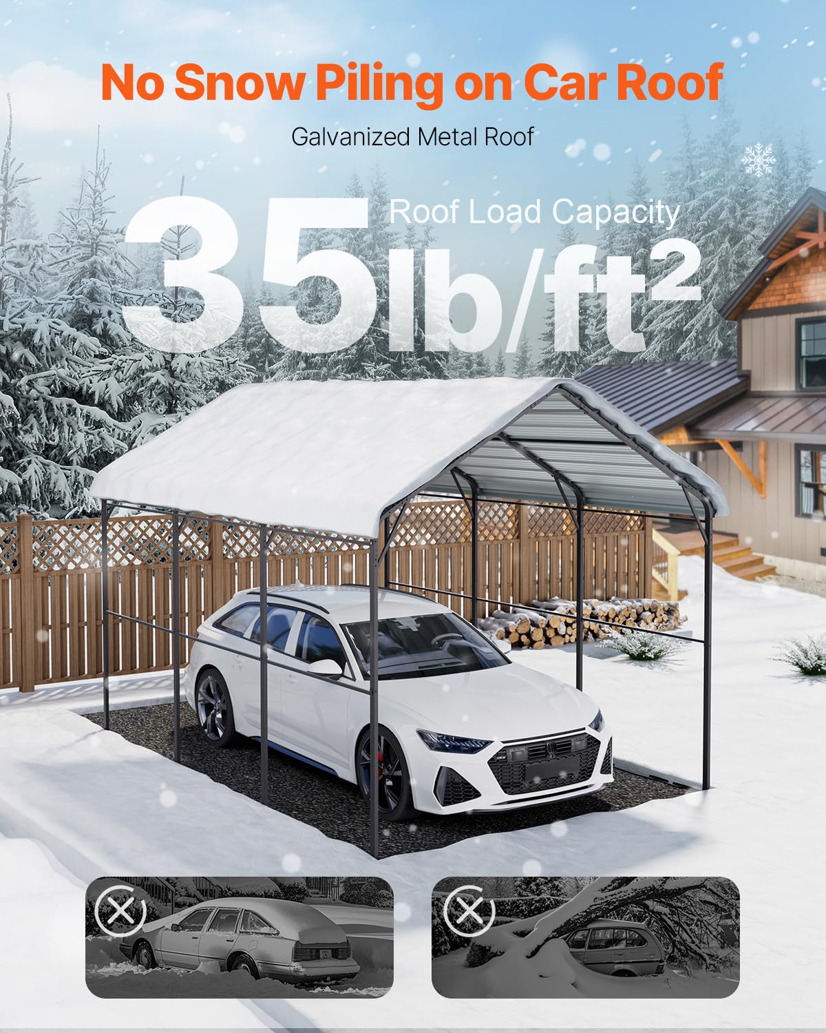 VEVOR Heavy Duty Metal Carport, 10' x 15' Outdoor Carport with Galvanized Steel Frame & Roof, Car Tent Garage Shade with Removable Sidewalls, Multi-Use Car Shelter for Pickup, Boat, Car & Tractors VEVOR