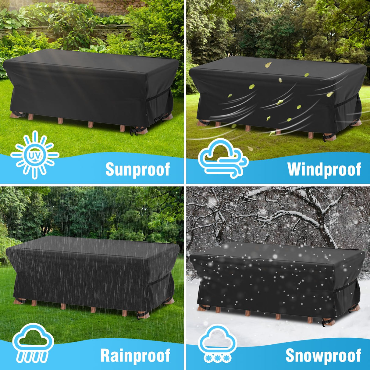 Velway Patio Table Chairs Set - Square Waterproof 76"L x 54"W x 28"H Outdoor Bistro Dining Set - Fire Pit Table Cover - Furniture Cover - Small Rectangle Ultra Windproof UV-Resistant Velway