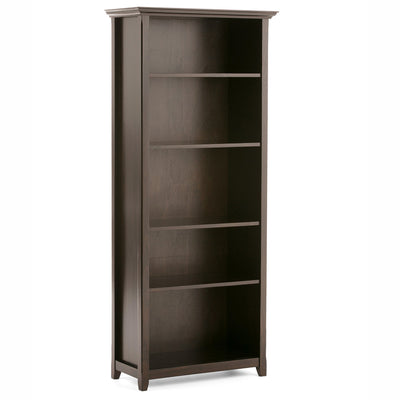 SIMPLIHOME Amherst SOLID WOOD 30 Inch Transitional 5 Shelf Bookcase in Hickory Brown, For the Living Room, Study Room and Office