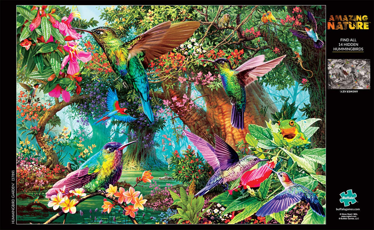 Buffalo Games - Hummingbird Garden - 500 Piece Jigsaw Puzzle with Hidden Images, Green Buffalo Games