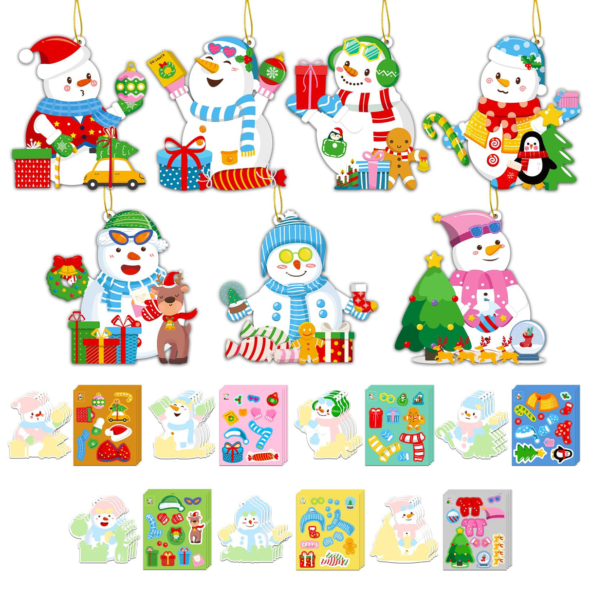 28 Pack Christmas DIY Crafts Kit for Kids, Make Your Own Christmas Snowman Ornaments Xmas Stickers Cutouts Arts and Crafts Bulk for Kids Winter Holiday Xmas Classroom Art Activities Party Decorations GuassLee