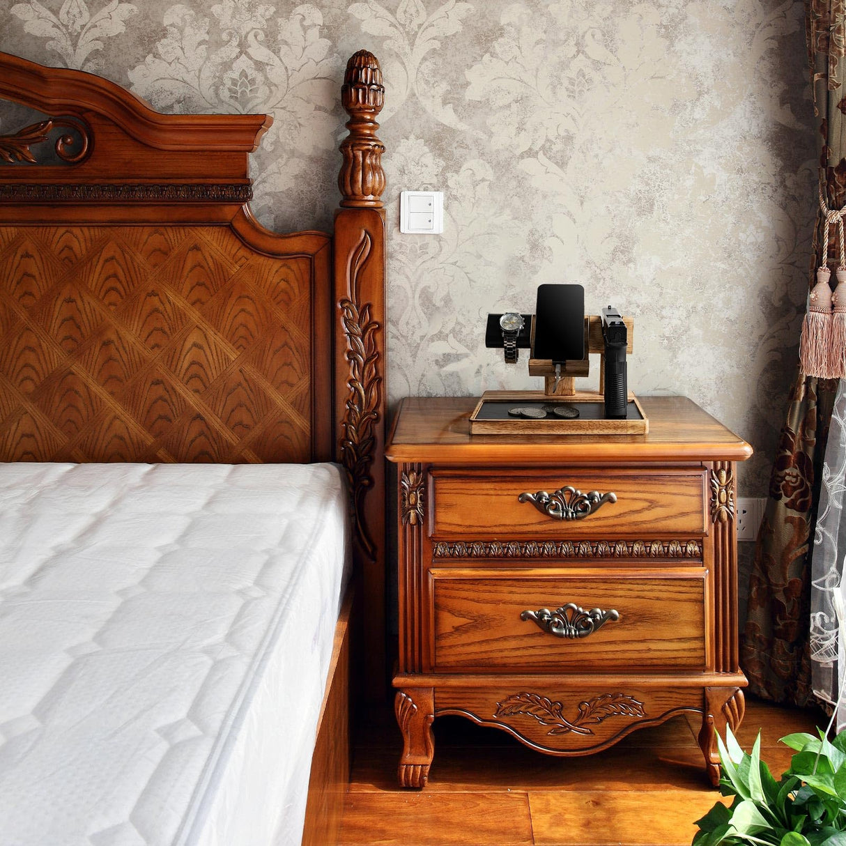 DGWJSU Pistol Rack for Gun Safe, Wood Handgun Rack Holder for Gun, Phone Docking Station as Nightstand Organizer as Gifts for Men Boyfriend Husband Father in Anniversary Birthday Christmas DGWJSU