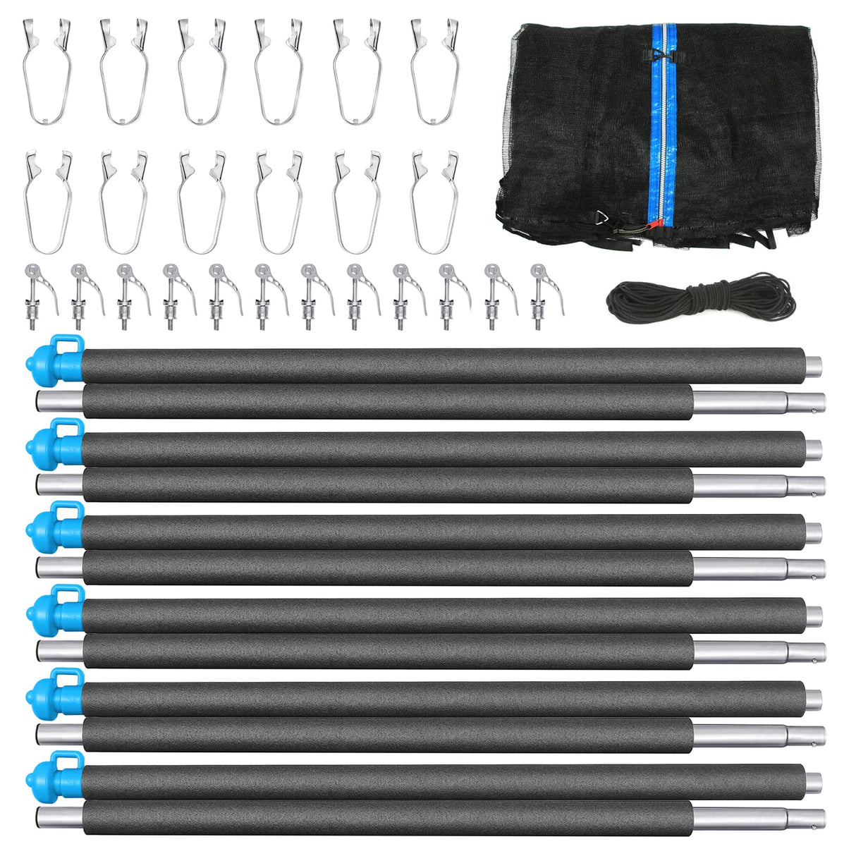 12FT Trampoline Enclosure Net with Universal Trampoline Replacement Enclosure Poles and Hardware (Fit for 12FT Trampoline with 6 Poles) Zoomster