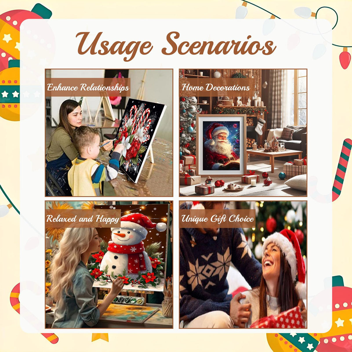 6 Pack Paint by Numbers Kit for Adults Beginners Christmas-Christmas Adult Paint by Number Kits on Canvas, DIY Acrylic Oil Painting Kits for Adults Without Frame for Gift Home Wall Decor(12x16inch) Arttoplus