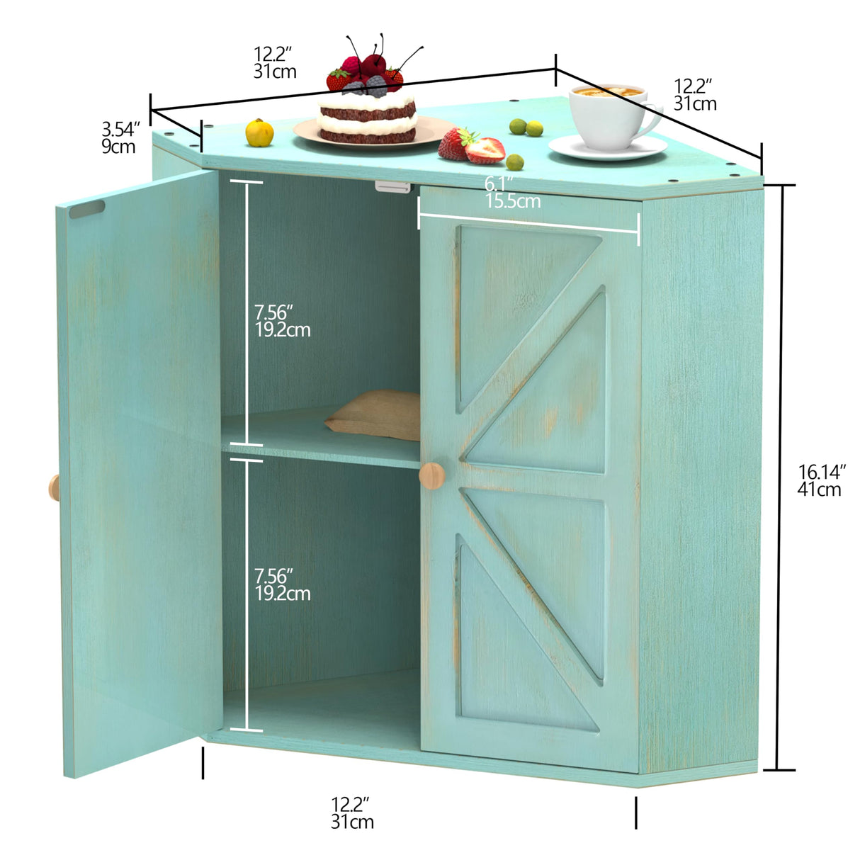 Trironsun Corner Bread Box for Kitchen Counter Double Layer Bamboo Bread Storage Container Large Capacity Bread Storage Bin Farmhouse Breadbox Organizer (Antique Blue) Trironsun