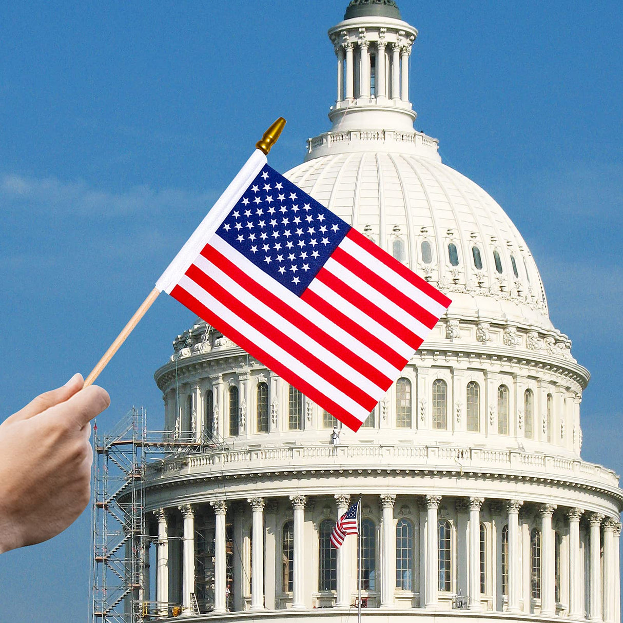 Small American Flags on Stick, 50 Pcs Fourth of July Decorations Outdoor 4''x6'' USA Flag, 4th of July Flags American Flag Small With Wooden Stick,Mini Flags for Outside Patriotic Decor for Yard Patio HOOSUN