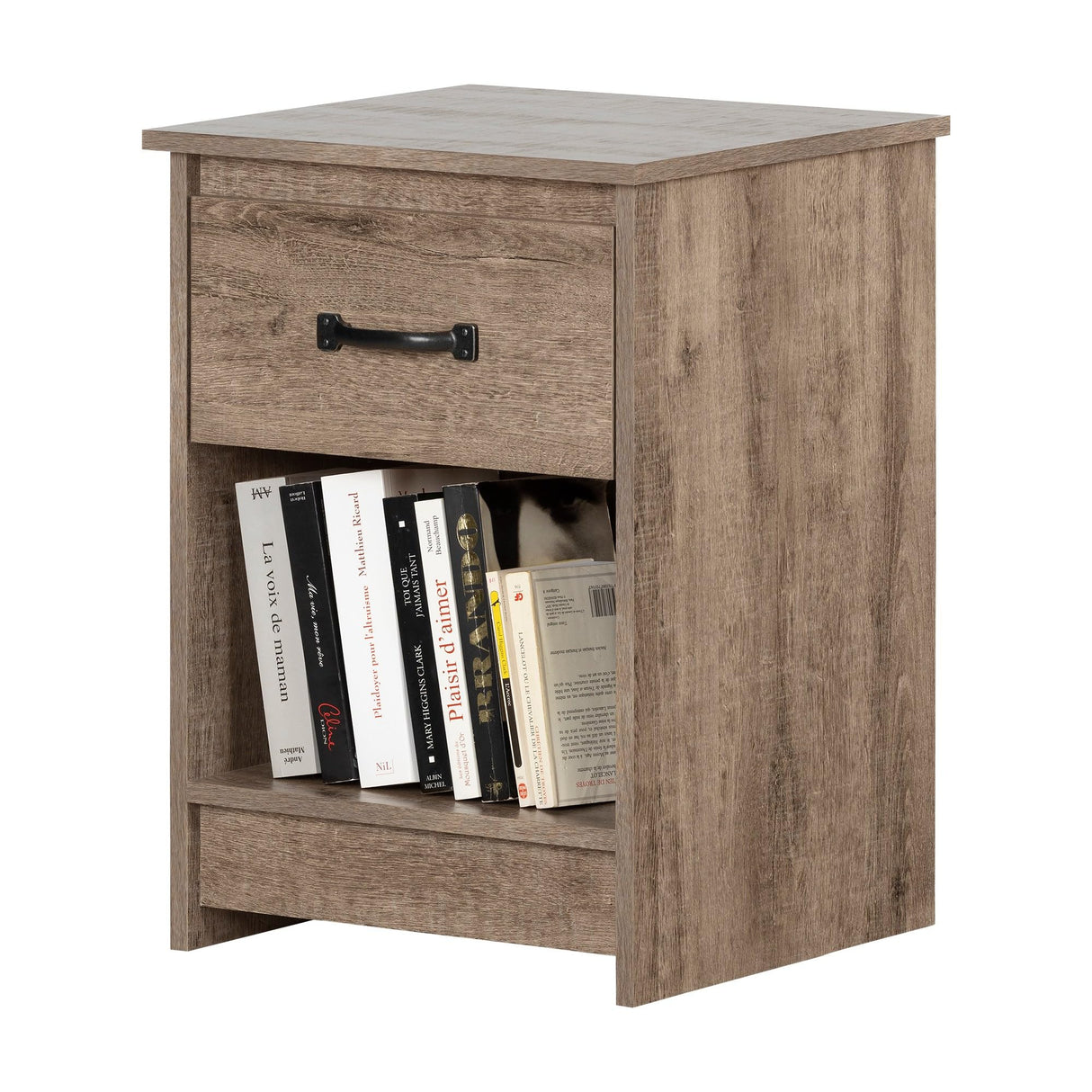 South Shore Tassio 1-Drawer Nightstand-Weathered Oak South Shore