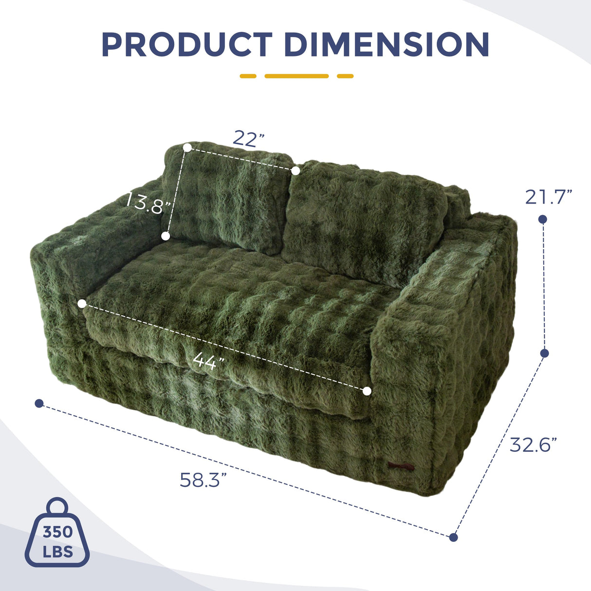 MAXYOYO Loveseat Sofa for Living Room, Small Sofa Couch Tufted Boneless Couch, Comfy Bean Bag Chair for Small Space Bedroom Apartment, No Assembly Needed, Green MAXYOYO