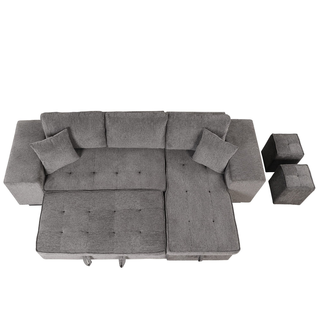 Merax Pull Out Sleeper Sofa with Storage Chaise and 2 Stools for Living Room, Modern L-Shape 3 Seat Reversible Sectional Couch Merax