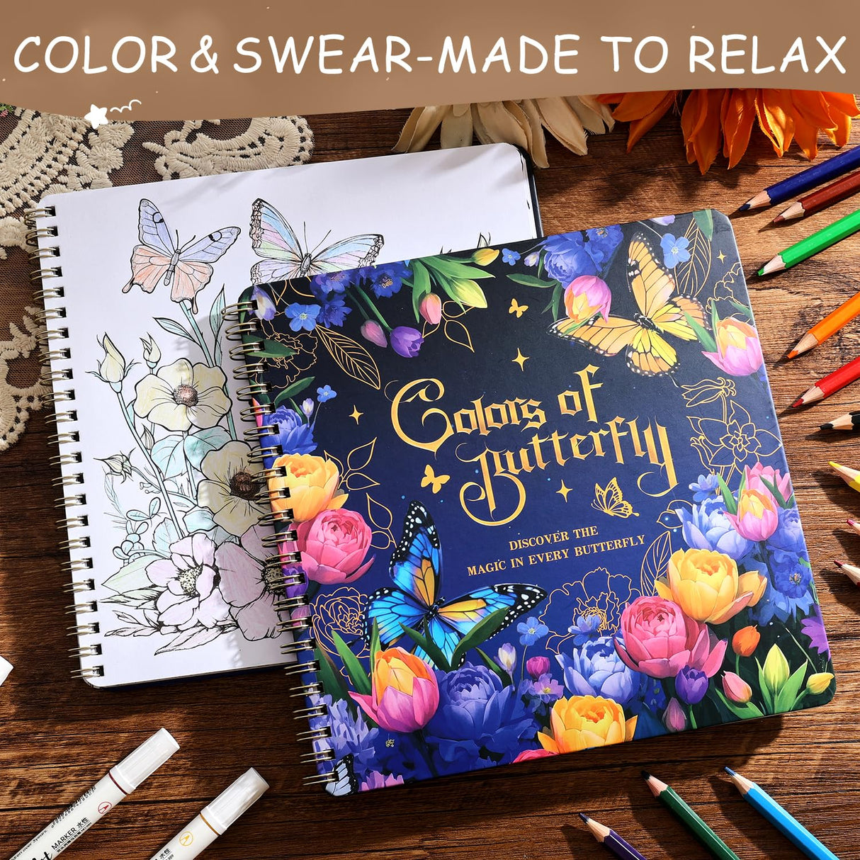 Women's Coloring Book 30 Pages Butterfly & Flower Patten Coloring Books for Adults to Relax and Relieve Anxiety, Gift for Mother's Day, Birthdays, Christmas, Anniversaries VYRANA