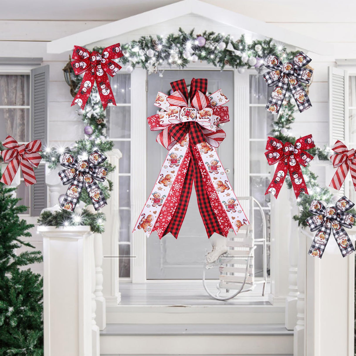 Rinoly Christmas Ribbon Wired 2.5 Inch, 6 Roll 30 Yards - Snowflake/Santa/Glitter Stripe/Buffalo Plaid Christmas Ribbon for Wreaths, Bows, Tree, DIY Crafts RINOLY