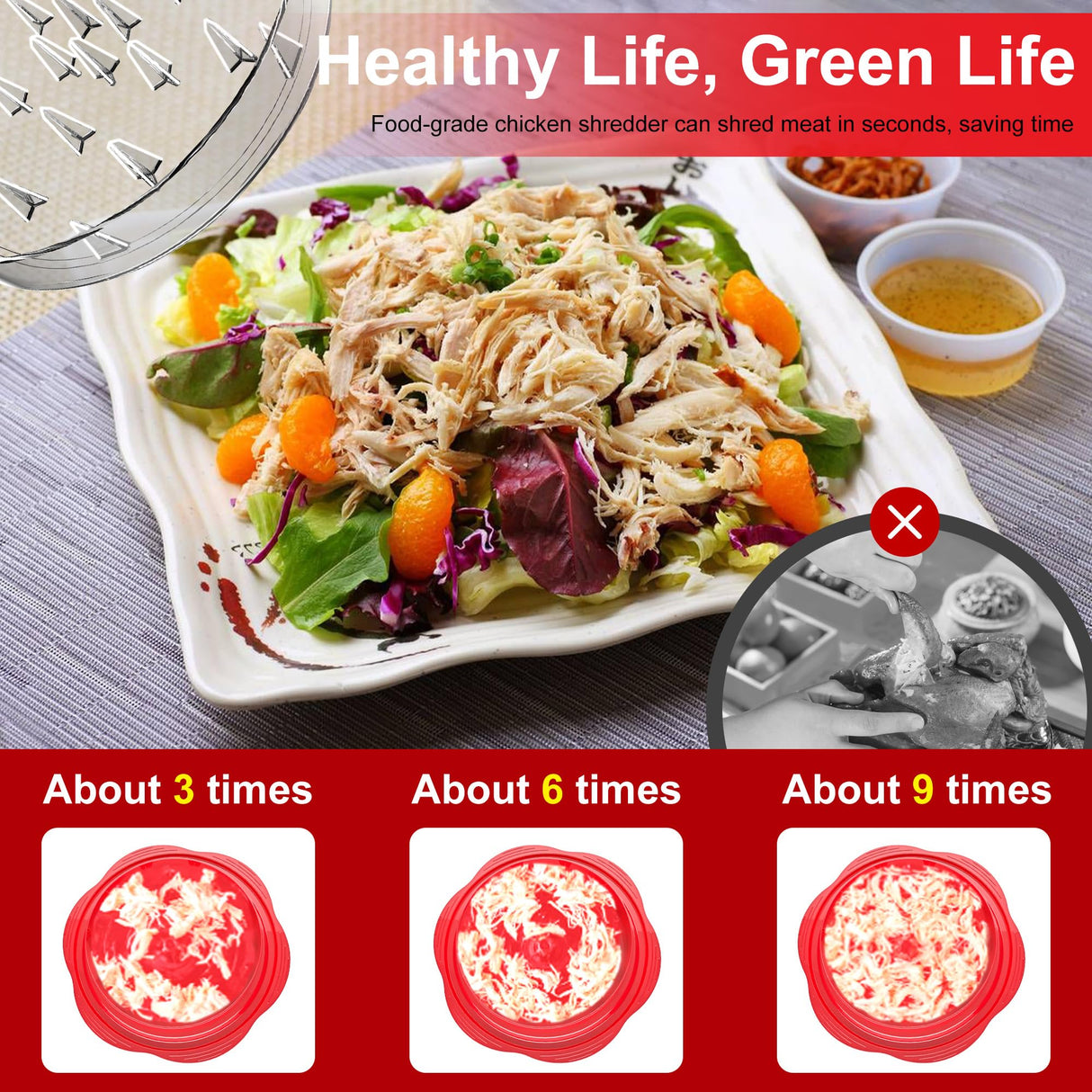 SURETIVIAN Chicken Shredder Large Chicken Breast Shredder Tool Twist with Brush&Fork, Visible Meat Shredder Machine, Anti-Slip Strip, Ergonomic Handle, BPA Free, Suitable for Pork Beef Chicken(Red) SURETIVIAN