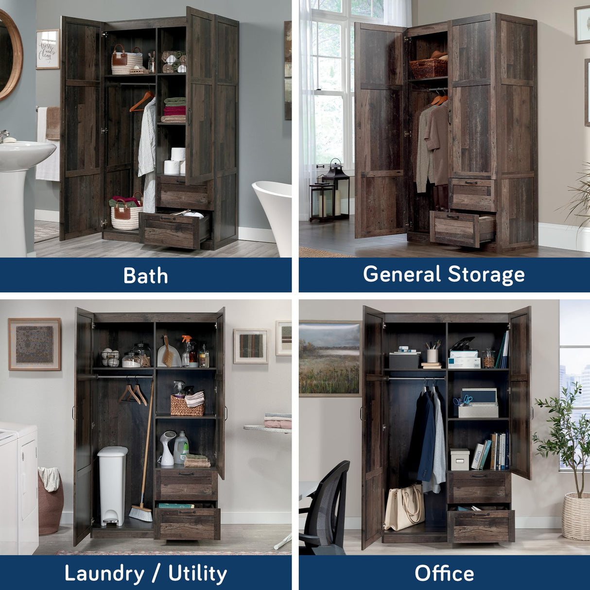 Sauder Miscellaneous Storage Wardrobe, L: 40.0" x W: 19.45" x H: 71.1", Reclaimed Pine Finish Sauder