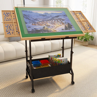 upvercy Large Puzzle Table with 2 Drawers for 300-1500 Piece Puzzles - Rolling Puzzle Table with Adjustable Height & Angle, Puzzle Board with Felt, Cover, Storage Drawer for Adults