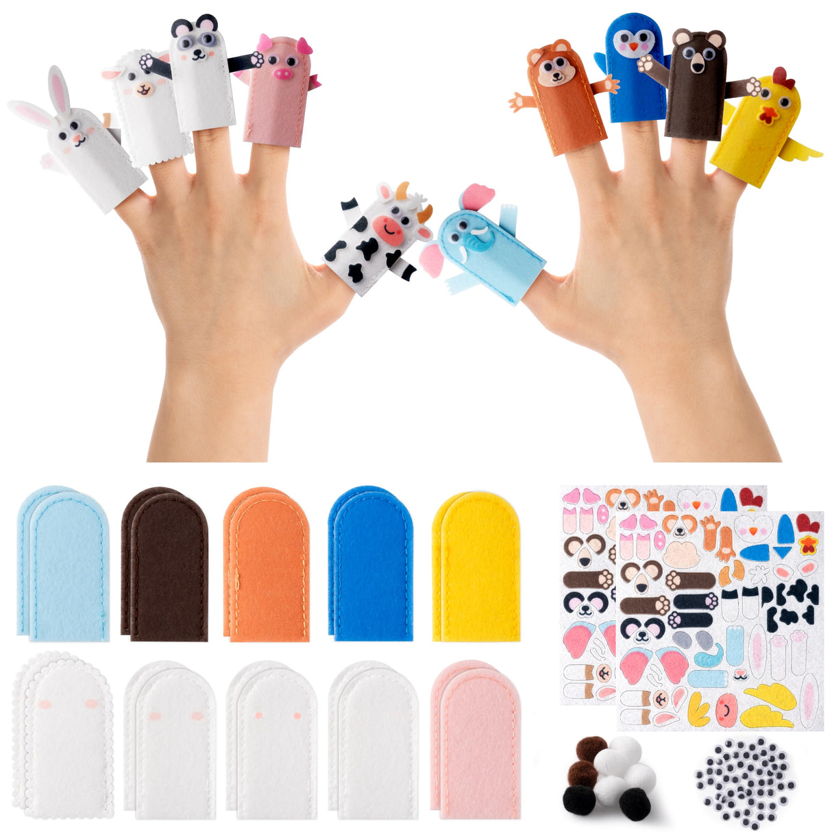 COcnny Animal Finger Puppets Crafts - 20pcs DIY Farm Felt Hand Puppet Making Kit for Kids, Make Your Own Art Fingers Story Telling Toy, Animals Role Play for Boys Girls Toddles School Birthday COcnny