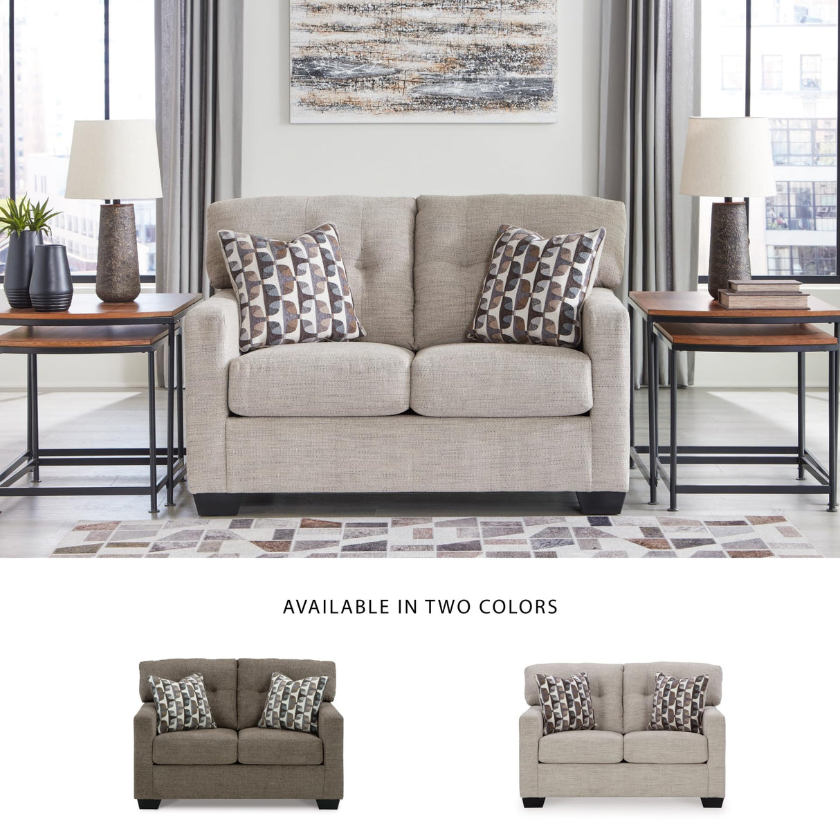 Signature Design by Ashley Mahoney Contemporary Tufted Loveseat, Beige Signature Design by Ashley