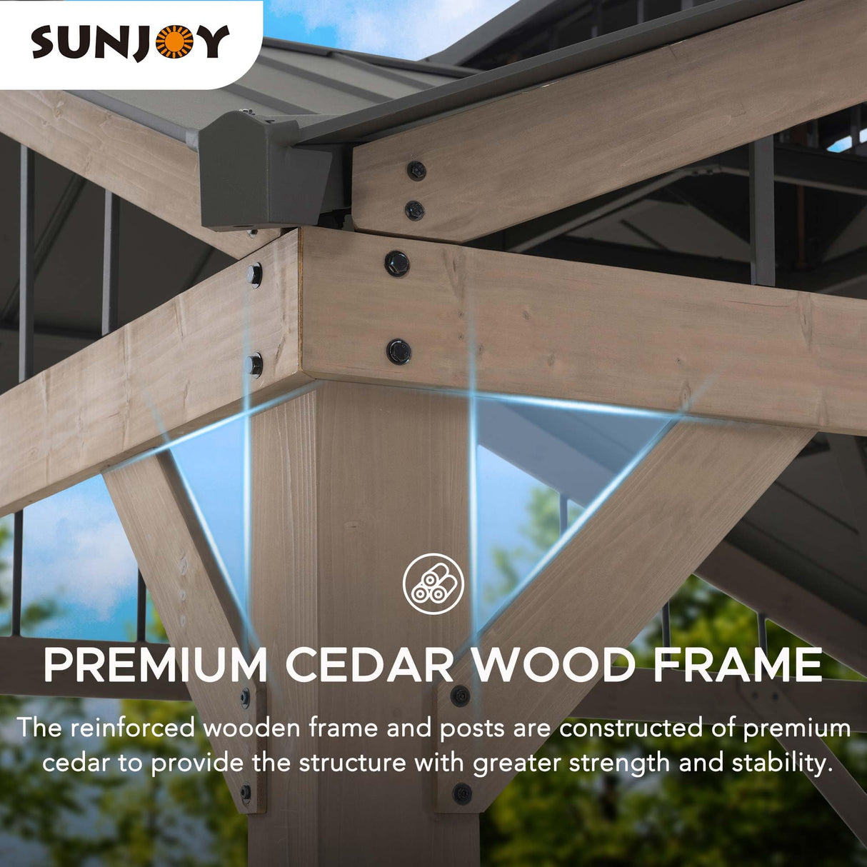 Sunjoy 12 x 12 ft. Hardtop Gazebo 2-Tier Wooden Frame Outdoor Gazebo with Ceiling Hook for Patio, Backyard, and Garden, Brown Sunjoy