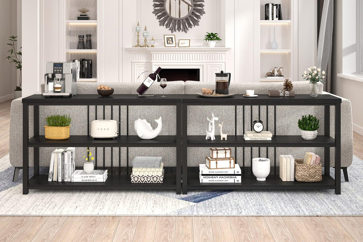 FOLUBAN Entryway Table, Modern Sofa Console Table with 3 Tier Storage Shelf, Hallway Foyer Table for Living Room, Industrial Black Oak FOLUBAN