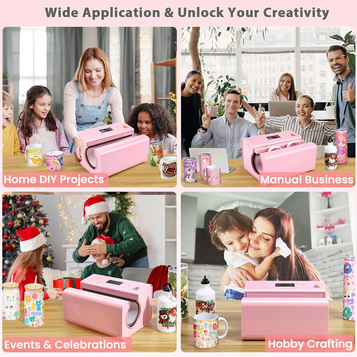 Whubefy Auto Tumbler Heat Press, 20oz 30oz 15oz Mug Press Sublimation Machine Heat Up Fast & Even,Automatic Tumbler Press Machine for 2.95-3.34inch Sublimation Tumblers Cups (Auto Cup Press-Pink) Whubefy