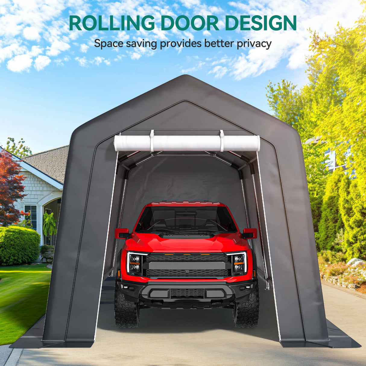 YITAHOME 8 x 14 FT Carport Car Canopy Heavy Duty Galvanized Frame Car Shelter Car Canopy Tent with Removable Sidewalls, Portable Garage Tent Boat Shelter - Gray YITAHOME