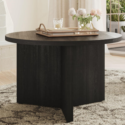 Luoxiao Coffee Table for Small Space, Minimalist Modern Table for Living Room, Durable & Sturdy Small Round End Table with Adjustable Feet Pads, Black