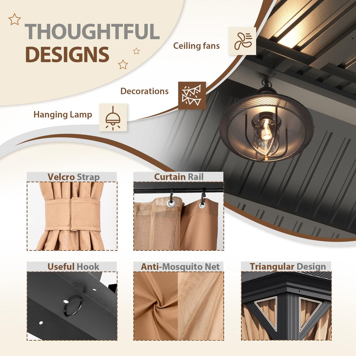 Flamaker Hardtop Gazebo 10' x 12' Aluminum Frame Outdoor Gazebo with Privacy Curtains and Gauze Mesh Sunshade Pavilion Double Roof Canopy for Patio, Lawn, Deck, Poolside Flamaker