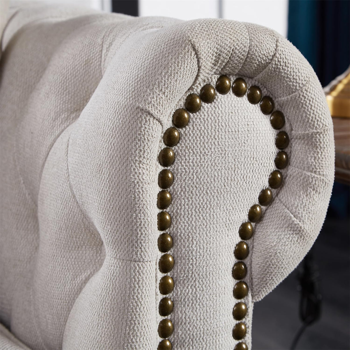 Harper & Bright Designs 3-Seat Chesterfield Sofa with Button Tufted, Nailhead Trim and Solid Wood Legs, Classical Linen Fabric Couch for Living Room, Office, Beige Harper & Bright Designs