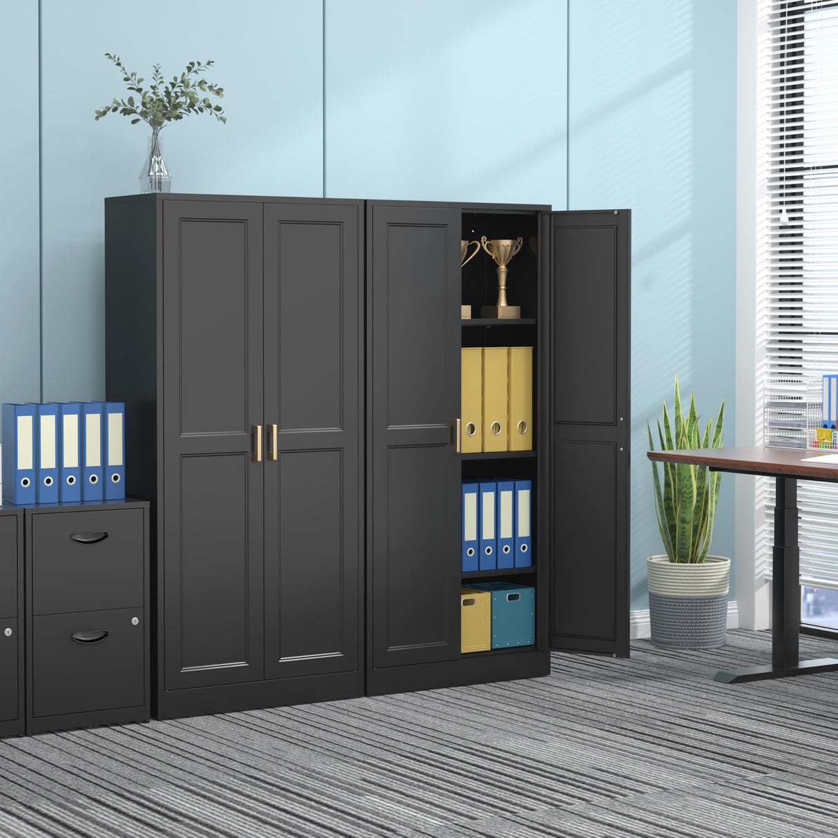 Kubohogar 60" Tall Metal Pantry Cabinet, Black Kitchen Pantry Storage Cabinet with Doors and 3 Adjustable Shelves, Cupboard for Kitchen, Dining Room, Living Room, Bathroom Kubohogar