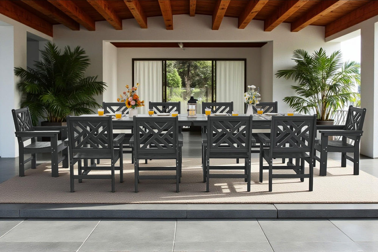 AXMOLM 12 Piece HDPE Outdoor Dining Set for 10, Patio Dining Furniture Set with 2 Table and Umbrella Hole, Outdoor Table and Chairs for Garden, Poolside, Backyard, Deck AXMOLM