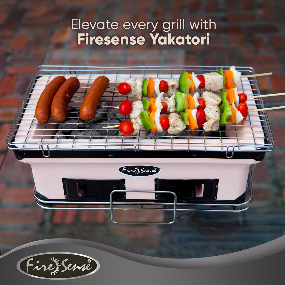 Fire Sense 60450 Yakatori Internal Grates Charcoal Chrome Cooking Grill Japanese Table BBQ Handmade Using Clay Adjustable Ventilation For Outdoor Barbecues Camping Traveling - Large - Tan Fire Sense