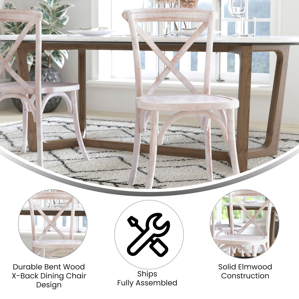 Merrick Lane Bardstown Bistro Style Wooden Dining Chair - Lime Wash - High X-Back Merrick Lane
