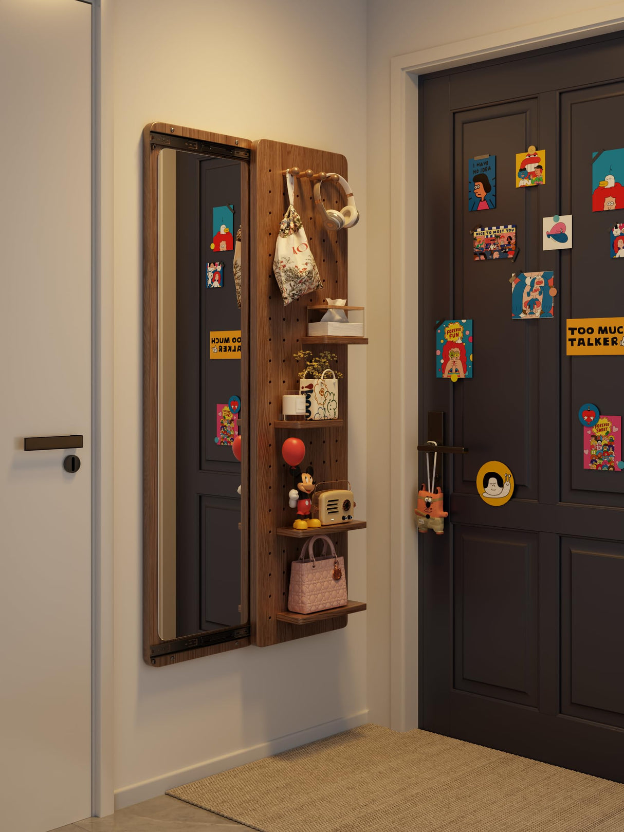 Wall Mirror Full Length,Wood Mirror with Shelf,Rustic Mirror with Hooks Full Length Mirror Wall Mounted Mirror with Multifunctional Design Panel,Living Room,Entryway KungFuWood