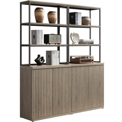 SICOTAS Book Shelf Fluted Bookshelf Cabinet - 75" Tall Bookcase 6 Tier Large Bookshelves with Doors Storage Modern Double Wide Book Shelves Case for Living Room Home Office Library, Metal Frame, Grey