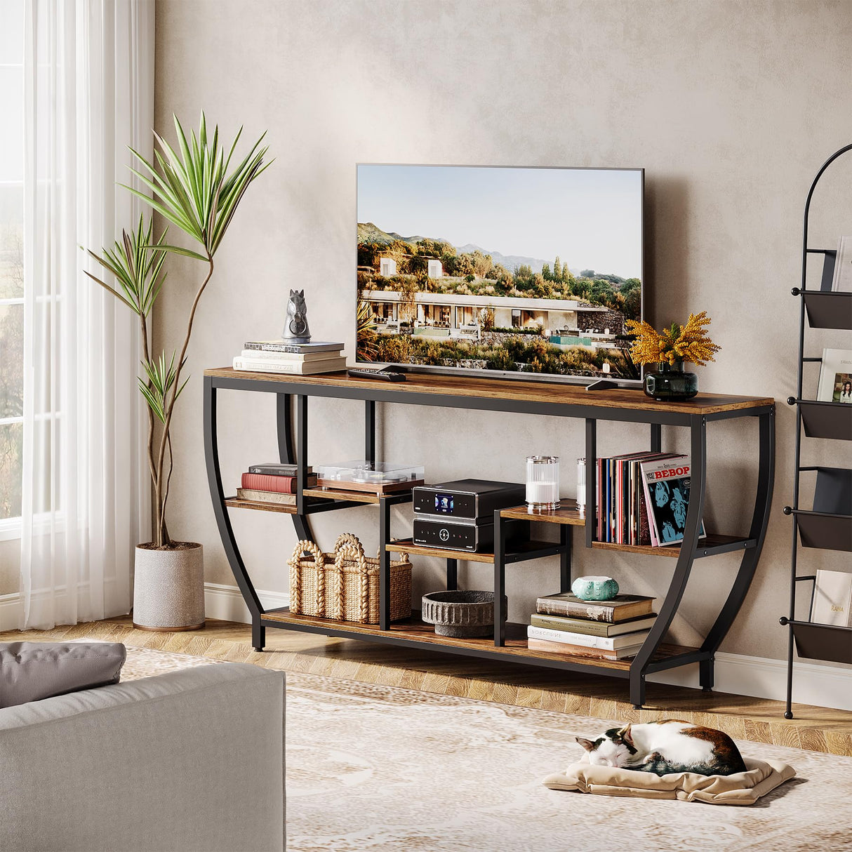 Tribesigns TV Stand for Televisions up to 80 Inches, 70.9 Inches Entertainment Center with Storage Shelves, Wood TV Media Console Table Unit for Living Room, Bedroom, Rustic Brown Tribesigns