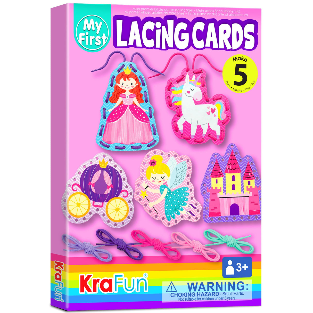 KRAFUN Beginner Unicorn My First Lacing Card Kit for Kids Arts & Crafts, 5 Easy Princess Lacing Projects, Paper Art Craft Cards for Toddlers, Fine Motor Preschool Skills Toys KRAFUN