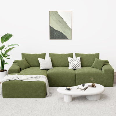 LIKIMIO 120" Boneless Couch for Living Room, Deep Seat Comfy Sectional Cloud Couch Sofa with Chaise, L-Shaped Modular Modern Sofa, No Assembly Required, Corduroy Upholstery Green